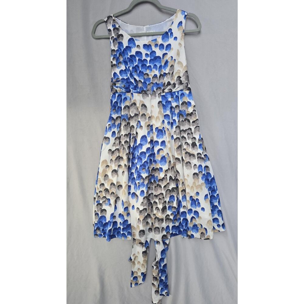 Conatus Dress Womens Small Blue Abstract Fit & Flare Pleated Waist Tie